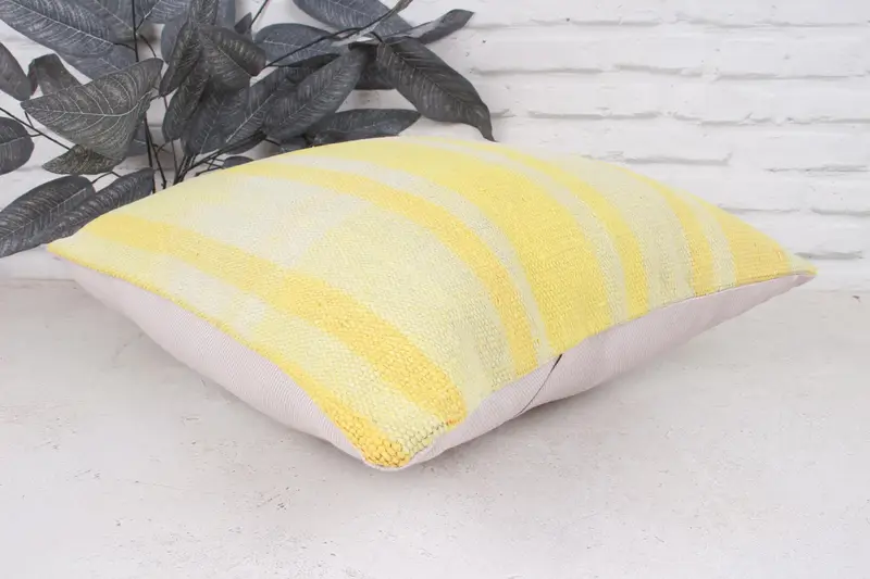 Boho Pillow Sham Cover, Pillow, 18x18 Yellow Cushion Case, Handwoven Pillow Cover Cushion, Kilim Pillow Cover, Interior Designer Pillow - 6