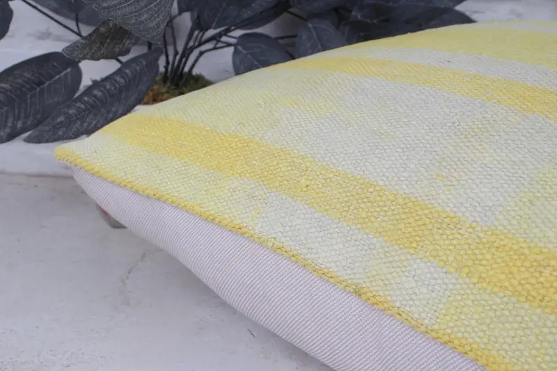 Boho Pillow Sham Cover, Pillow, 18x18 Yellow Cushion Case, Handwoven Pillow Cover Cushion, Kilim Pillow Cover, Interior Designer Pillow - 7