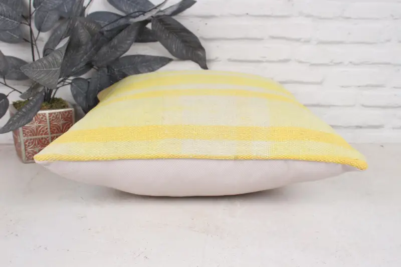 Boho Pillow Sham Cover, Pillow, 18x18 Yellow Cushion Case, Handwoven Pillow Cover Cushion, Kilim Pillow Cover, Interior Designer Pillow - 5