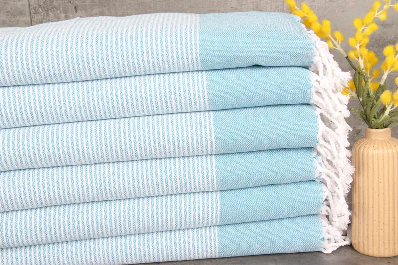 Turkish Tea Towel Turquoise Washcloth Striped, 18x40 Inches
