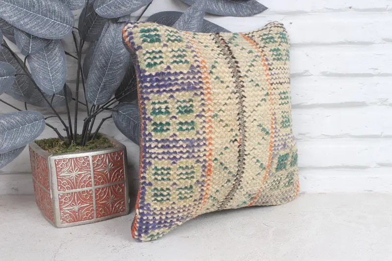 Tribal Pillow Sham, Throw Kilim Pillow, Cushion, 12x12 Beige Cushion Cover, Ethnical Kilim Rug Pillow, Kilim Pillow Cover, Ethnic Pillow - 4