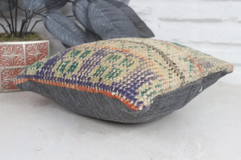 Tribal Pillow Sham, Throw Kilim Pillow, Cushion, 12x12 Beige Cushion Cover, Ethnical Kilim Rug Pillow, Kilim Pillow Cover, Ethnic Pillow - 6