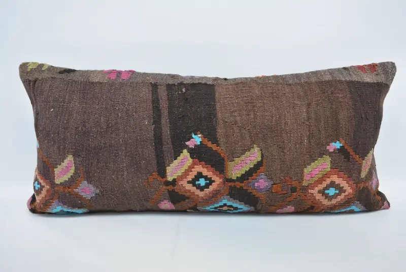 Geometrisches Wurfkissen in Braun und Bronze, 16x36 handgefertigtes Kissen