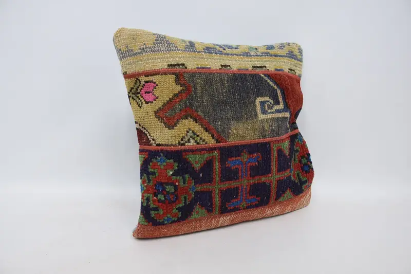Throw Kilim Pillow, Sustainable Cushion, Seat Pillow, Hippie Throw Pillow Case, 18x18 Blue Pillow Cover, Pillow for Sofa, Boho Pillow, Pillow Sham - 3