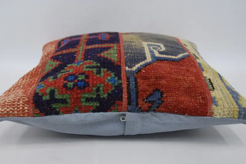 Throw Kilim Pillow, Sustainable Cushion, Seat Pillow, Hippie Throw Pillow Case, 18x18 Blue Pillow Cover, Pillow for Sofa, Boho Pillow, Pillow Sham - 5