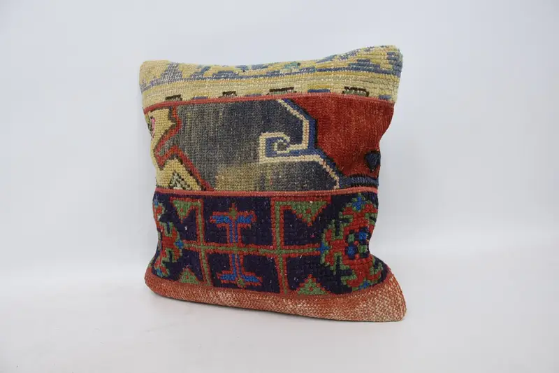 Throw Kilim Pillow, Sustainable Cushion, Seat Pillow, Hippie Throw Pillow Case, 18x18 Blue Pillow Cover, Pillow for Sofa, Boho Pillow, Pillow Sham - 4