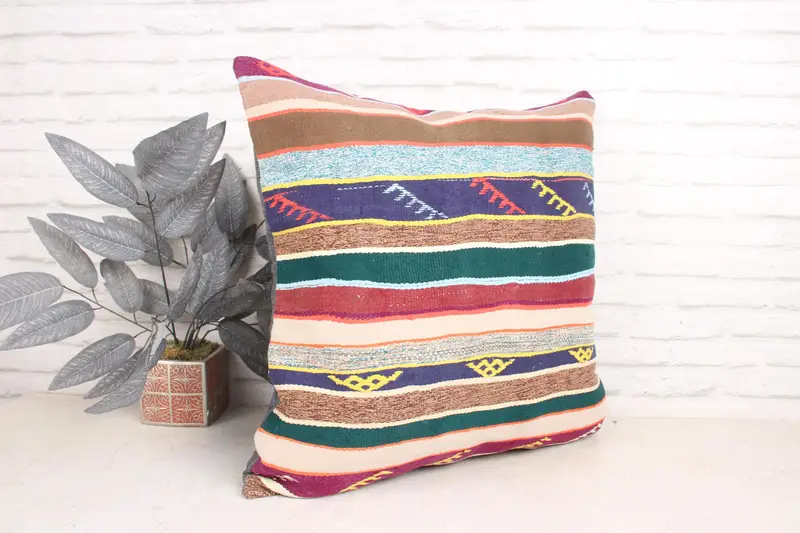Decorative Throw Cushion Cover, Sofa Bolster Cushion Cover, Handmade Kilim Cushion, Pillow, 24x24 Green Pillow, Antique Pillows, Kilim Pillow - 3
