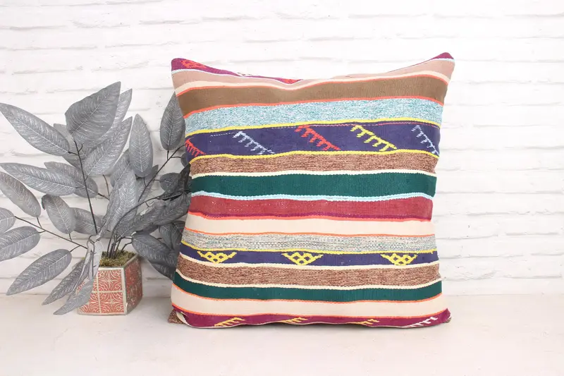 Decorative Throw Cushion Cover, Sofa Bolster Cushion Cover, Handmade Kilim Cushion, Pillow, 24x24 Green Pillow, Antique Pillows, Kilim Pillow - 1