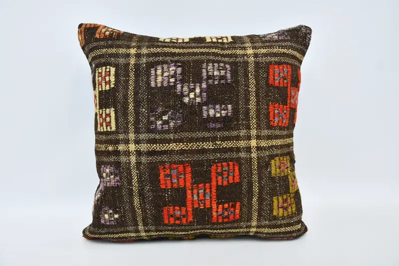 Interior Designer Pillow, Aztec Cushion Cover, Antique Pillows, Pillow Cover, 20x20 Brown Pillow, Boho Pillow, Turkish Bench Cushion - 1