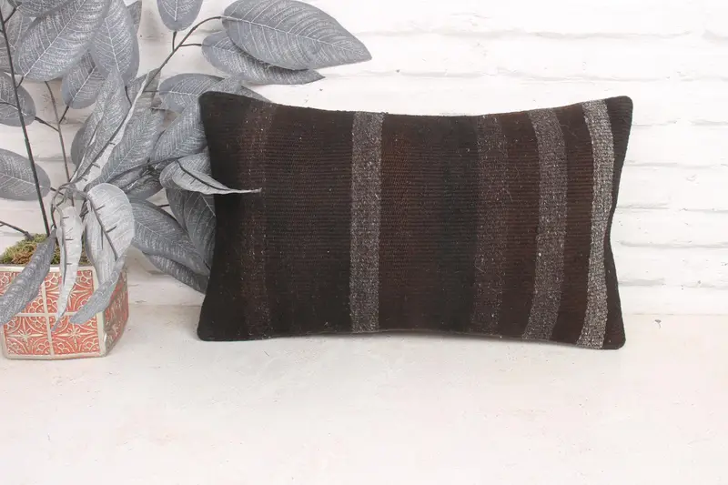 Pillow for Couch, Kilim Pillow Cover, Office Chair Cushion Case, 12x20 Brown Cushion, Neutral Pillow Case, Pillow Case, Vintage Kilim Pillow - 1