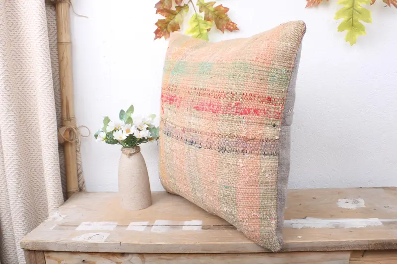 Pillow, 16x16 Beige Pillow Cover, Retro Cushion Case, Vintage Kilim Throw Pillow, Home Decor Pillow, Nomadic Cushion Cover, Throw Kilim Pillow - 4