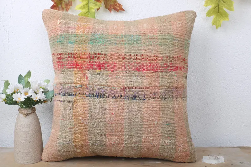 Pillow, 16x16 Beige Pillow Cover, Retro Cushion Case, Vintage Kilim Throw Pillow, Home Decor Pillow, Nomadic Cushion Cover, Throw Kilim Pillow - 2