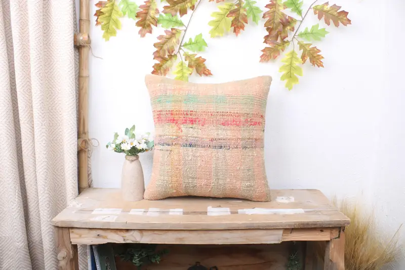 Pillow, 16x16 Beige Pillow Cover, Retro Cushion Case, Vintage Kilim Throw Pillow, Home Decor Pillow, Nomadic Cushion Cover, Throw Kilim Pillow - 1