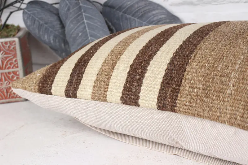 Cushion Case, Kilim Rug Pillow Case, Anatolian Pillow Cover, Throw Kilim Pillow, Vintage Pillow, Antique Pillows, 10x20 Brown Cushion Case - 6