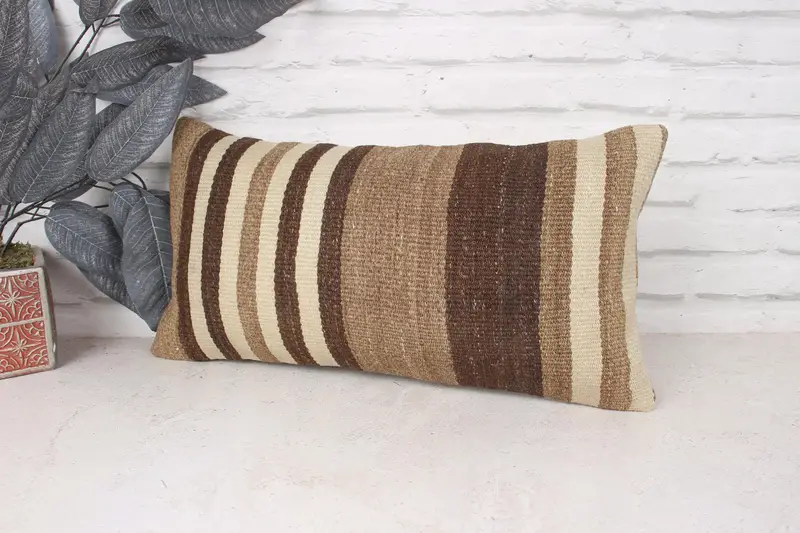 Cushion Case, Kilim Rug Pillow Case, Anatolian Pillow Cover, Throw Kilim Pillow, Vintage Pillow, Antique Pillows, 10x20 Brown Cushion Case - 4