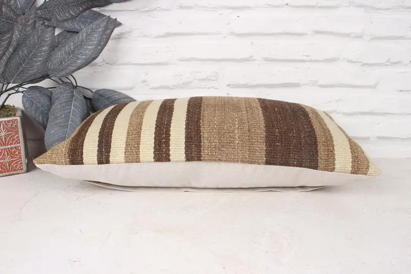 Cushion Case, Kilim Rug Pillow Case, Anatolian Pillow Cover, Throw Kilim Pillow, Vintage Pillow, Antique Pillows, 10x20 Brown Cushion Case - 5