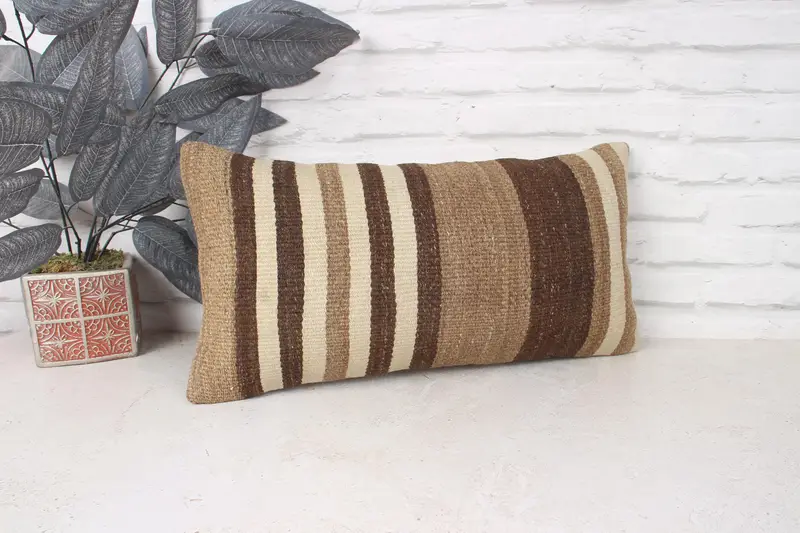 Cushion Case, Kilim Rug Pillow Case, Anatolian Pillow Cover, Throw Kilim Pillow, Vintage Pillow, Antique Pillows, 10x20 Brown Cushion Case - 3