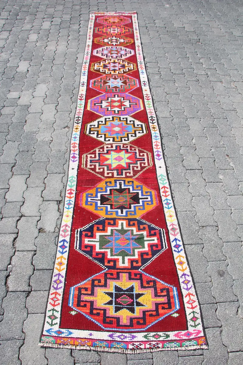 Kırmızı Güneybatı Halısı, 2,3x12,1 ft Zarif Dekor
