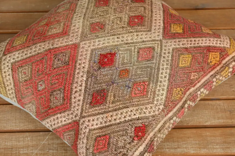 Bright Cushion Cover, Pillow Sham, 16x16 Red Cushion Cover, Tribal Cushion Cover, Kilim Cushion Sham, Handmade Kilim Cushion, Vintage Pillow - 3