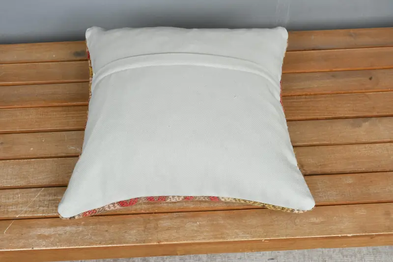 Bright Cushion Cover, Pillow Sham, 16x16 Red Cushion Cover, Tribal Cushion Cover, Kilim Cushion Sham, Handmade Kilim Cushion, Vintage Pillow - 5