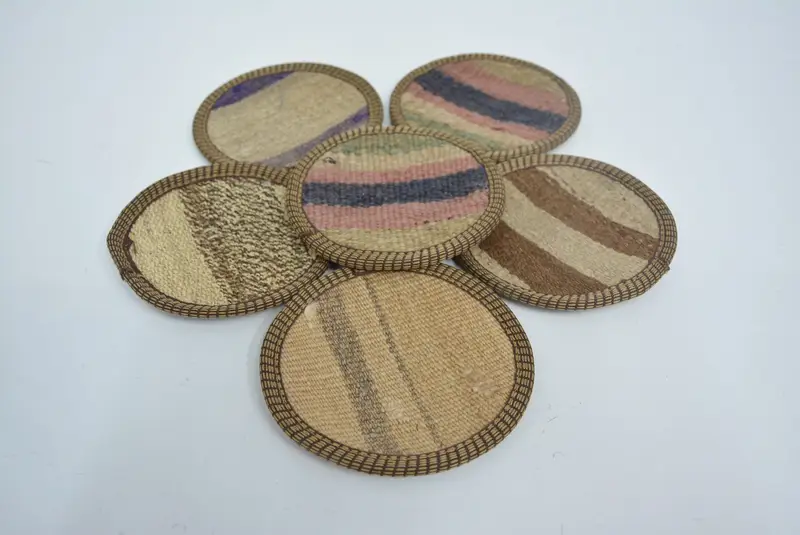 Bohemian Round Coaster, Beige and Brown Ethnic Coaster