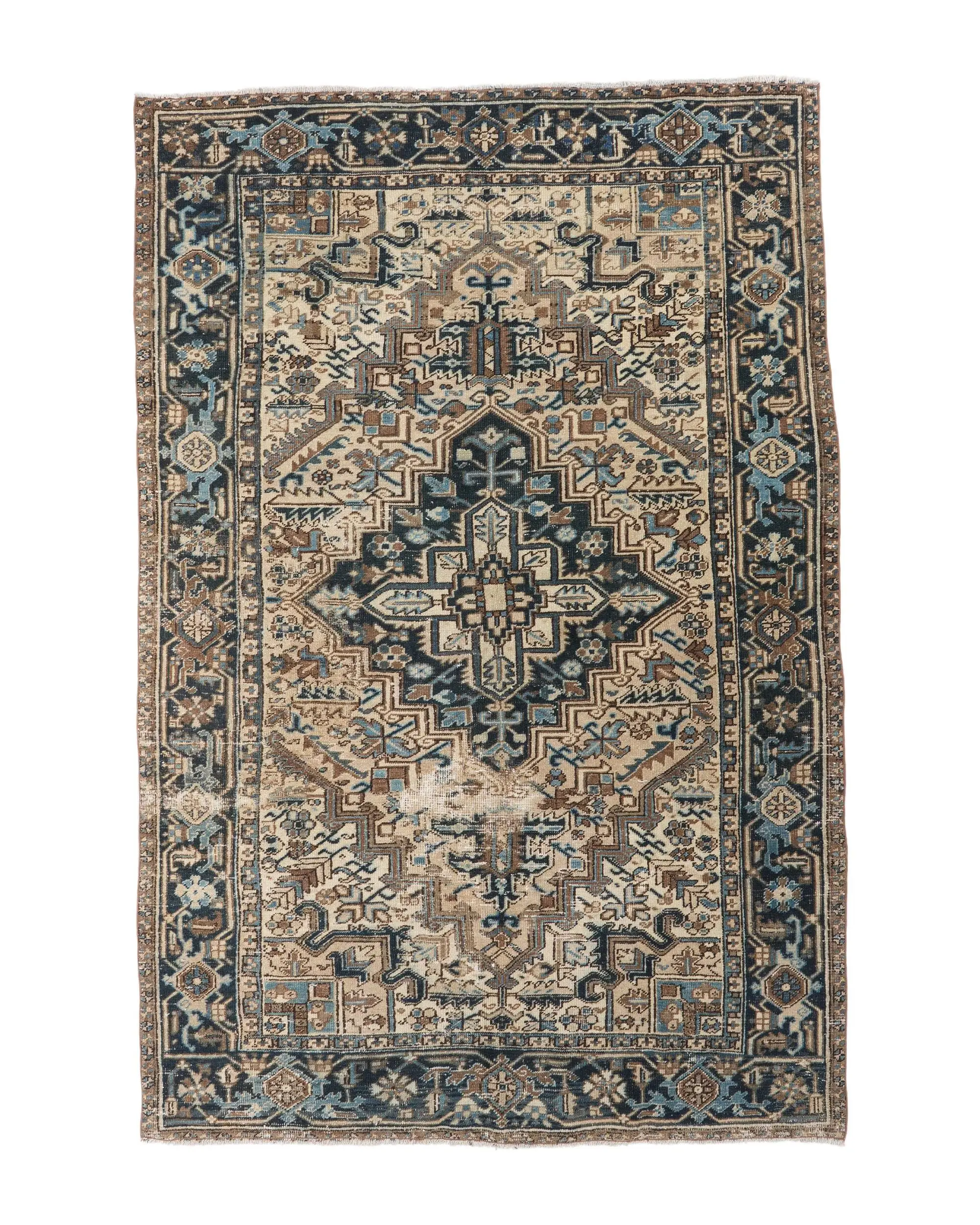 Vintage Büyük Halı 6x9,3 ft (183x282 cm), Türk Mavisi İkat Halı - 1