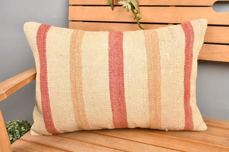 Almohada de rayas beige y marrón, almohada de lanzamiento bordada vintage