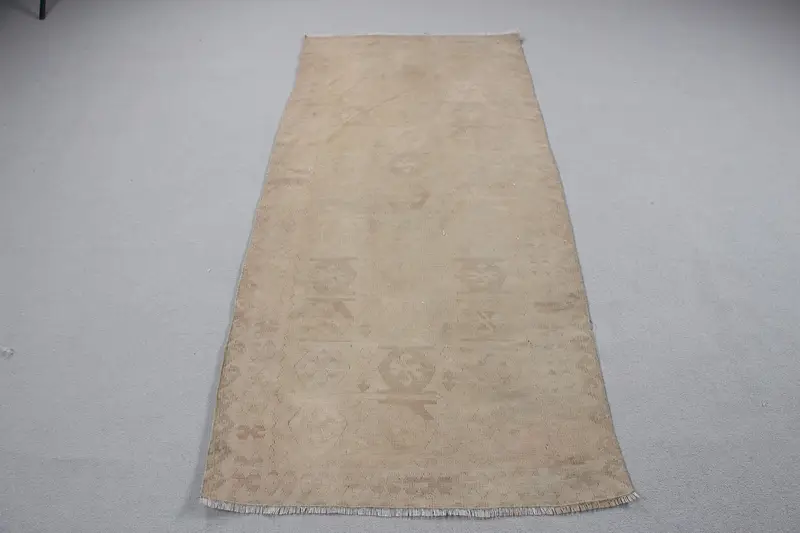 Turkish Rug, 2.9x6.5 ft Accent Vintage Rug, Kilim Brown Gray Floral Rug - 1