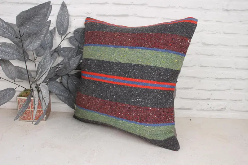 Throw Kilim Pillow, 20x20 Brown Pillow Case, Cushion, Sustainable Pillow Cover, Handmade Throw Pillow Sham, Kilim Cushion Sham, Turkish Pillow - 4