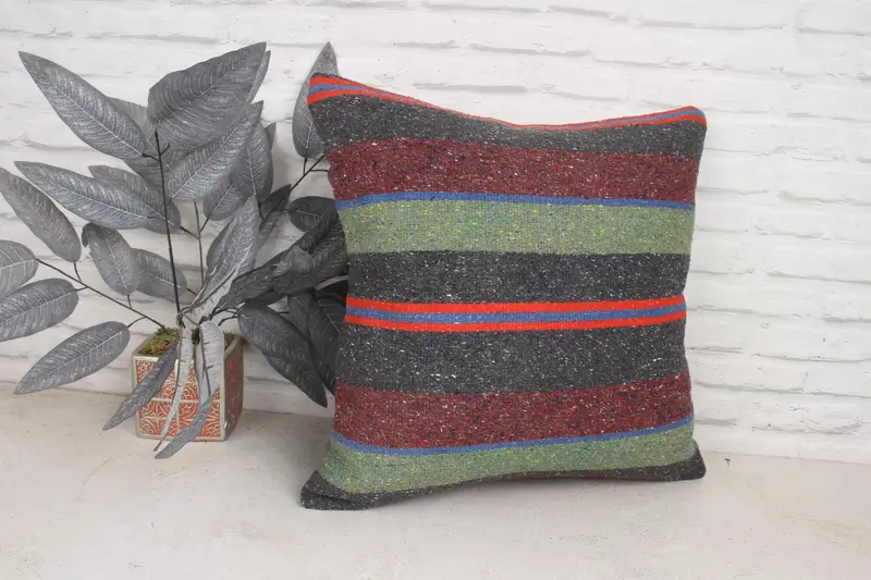 Throw Kilim Pillow, 20x20 Brown Pillow Case, Cushion, Sustainable Pillow Cover, Handmade Throw Pillow Sham, Kilim Cushion Sham, Turkish Pillow - 3