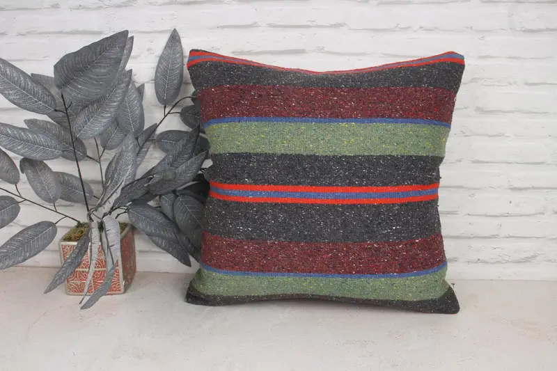 Throw Kilim Pillow, 20x20 Brown Pillow Case, Cushion, Sustainable Pillow Cover, Handmade Throw Pillow Sham, Kilim Cushion Sham, Turkish Pillow - 1