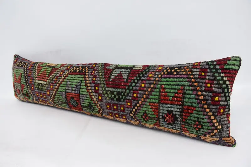 12x48 Green Cushion Case, Patio Cushion Cover, Cushion Case, Pillow for Couch, Vintage Kilim Throw Pillow, Ethnical Kilim Rug Pillow - 4