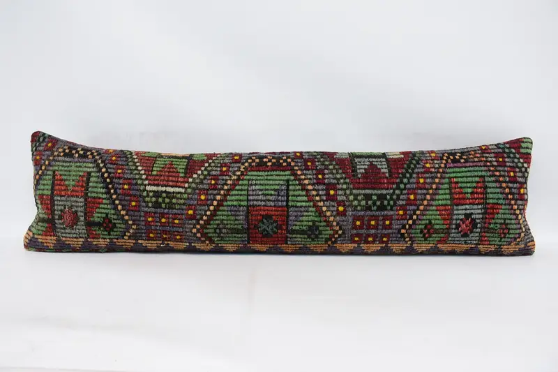 12x48 Green Cushion Case, Patio Cushion Cover, Cushion Case, Pillow for Couch, Vintage Kilim Throw Pillow, Ethnical Kilim Rug Pillow - 1