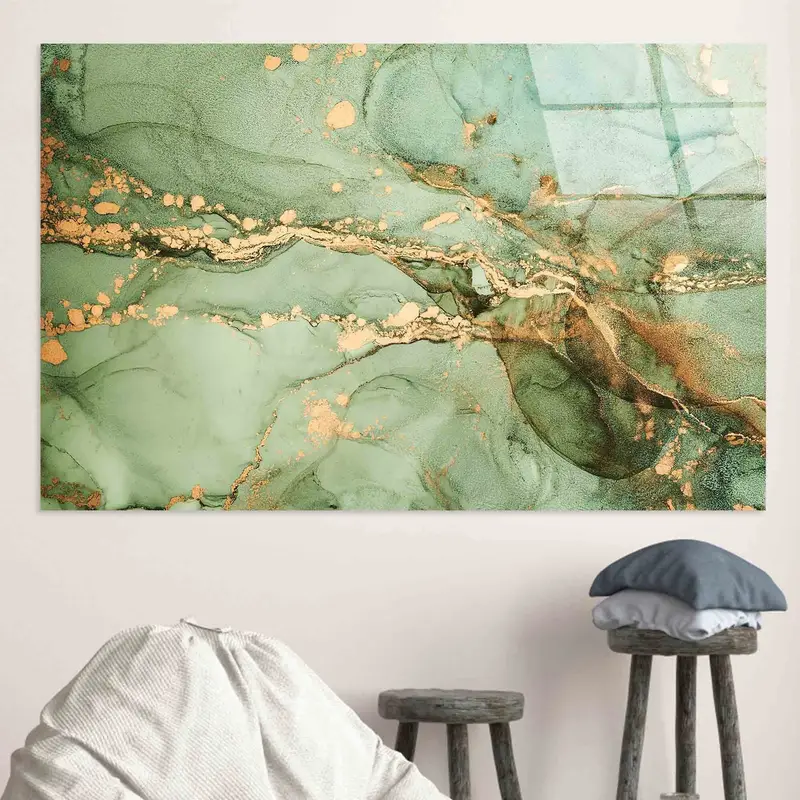 エレガントなグリーンマーブルプリントキャンバス - 豪華で現代的な装飾