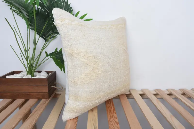 Throw Kilim Pillow, Pillow, Kilim Pillow Cover, 20x20 Beige Pillow Sham, Bench Pillow Sham, Ethnical Kilim Rug Pillow, Nautical Throw Pillow Sham - 4