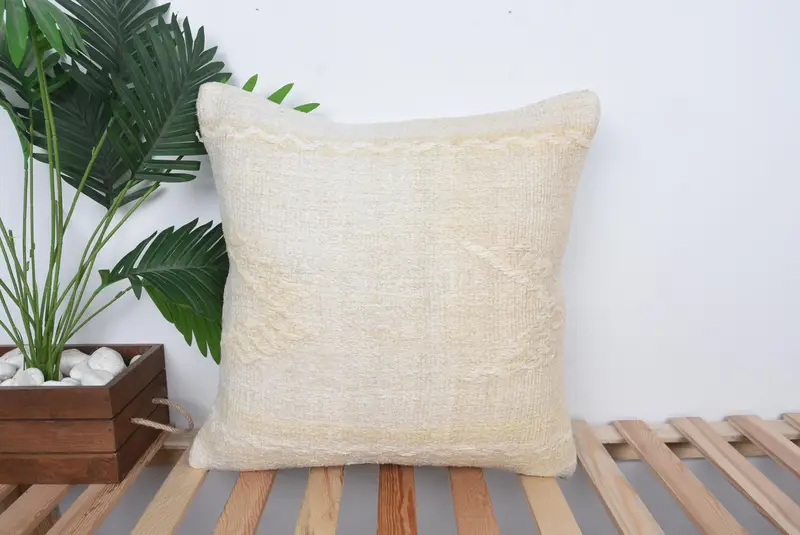 Throw Kilim Pillow, Pillow, Kilim Pillow Cover, 20x20 Beige Pillow Sham, Bench Pillow Sham, Ethnical Kilim Rug Pillow, Nautical Throw Pillow Sham - 1