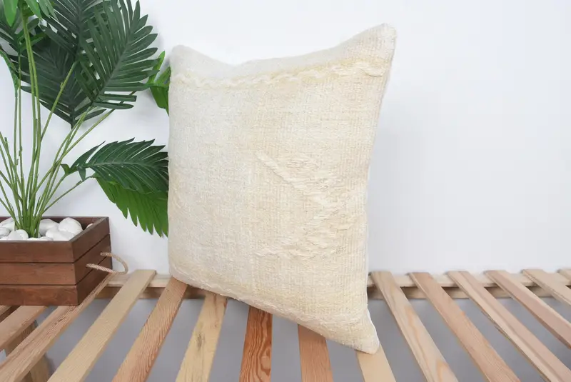 Throw Kilim Pillow, Pillow, Kilim Pillow Cover, 20x20 Beige Pillow Sham, Bench Pillow Sham, Ethnical Kilim Rug Pillow, Nautical Throw Pillow Sham - 5