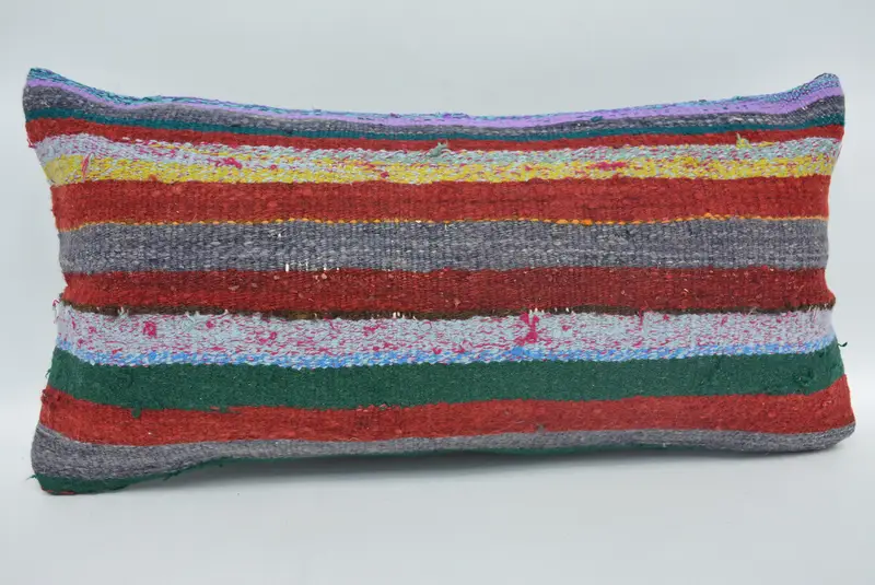 Red & Blue Embroidered Throw Pillow, 12x24 Inches Size Pillow - 1