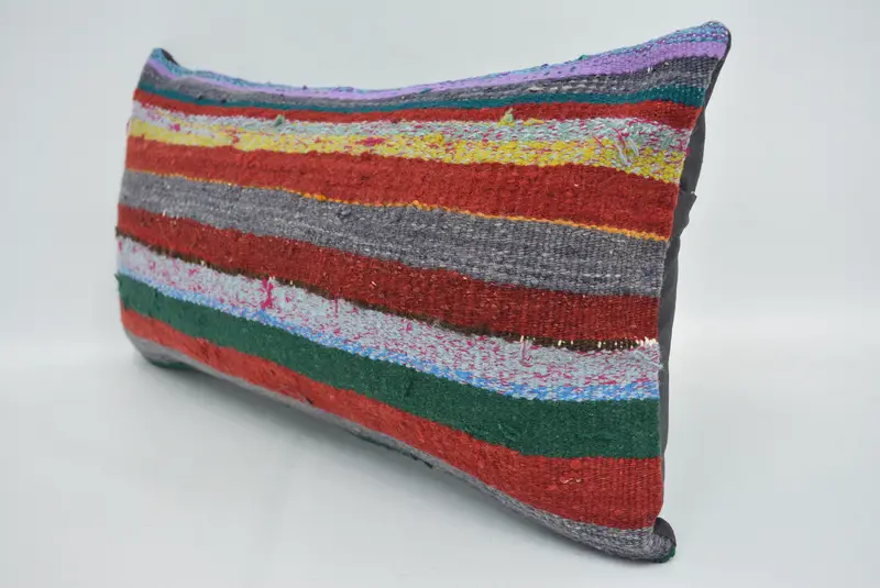 Red & Blue Embroidered Throw Pillow, 12x24 Inches Size Pillow - 4