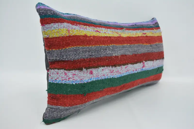 Red & Blue Embroidered Throw Pillow, 12x24 Inches Size Pillow - 3