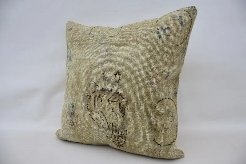 Vintage Pillow, 24x24 Beige Cushion, Kilim Pillow, Cushion, Armchair Cushion Cover, Boho Pillow Sham Cover, Neutral Pillow Sham - 3