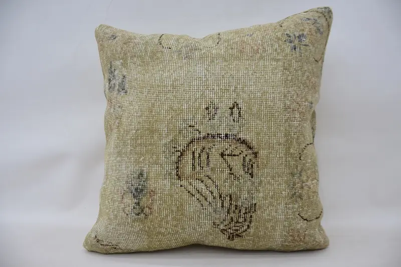 Vintage Pillow, 24x24 Beige Cushion, Kilim Pillow, Cushion, Armchair Cushion Cover, Boho Pillow Sham Cover, Neutral Pillow Sham - 4
