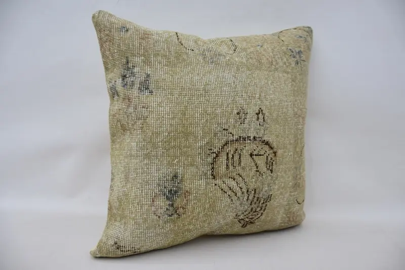 Vintage Pillow, 24x24 Beige Cushion, Kilim Pillow, Cushion, Armchair Cushion Cover, Boho Pillow Sham Cover, Neutral Pillow Sham - 2