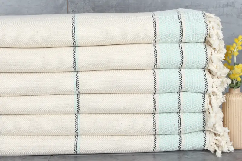 Mint Linen Throw Blanket Striped Geometric Pattern, 95x103 Inches