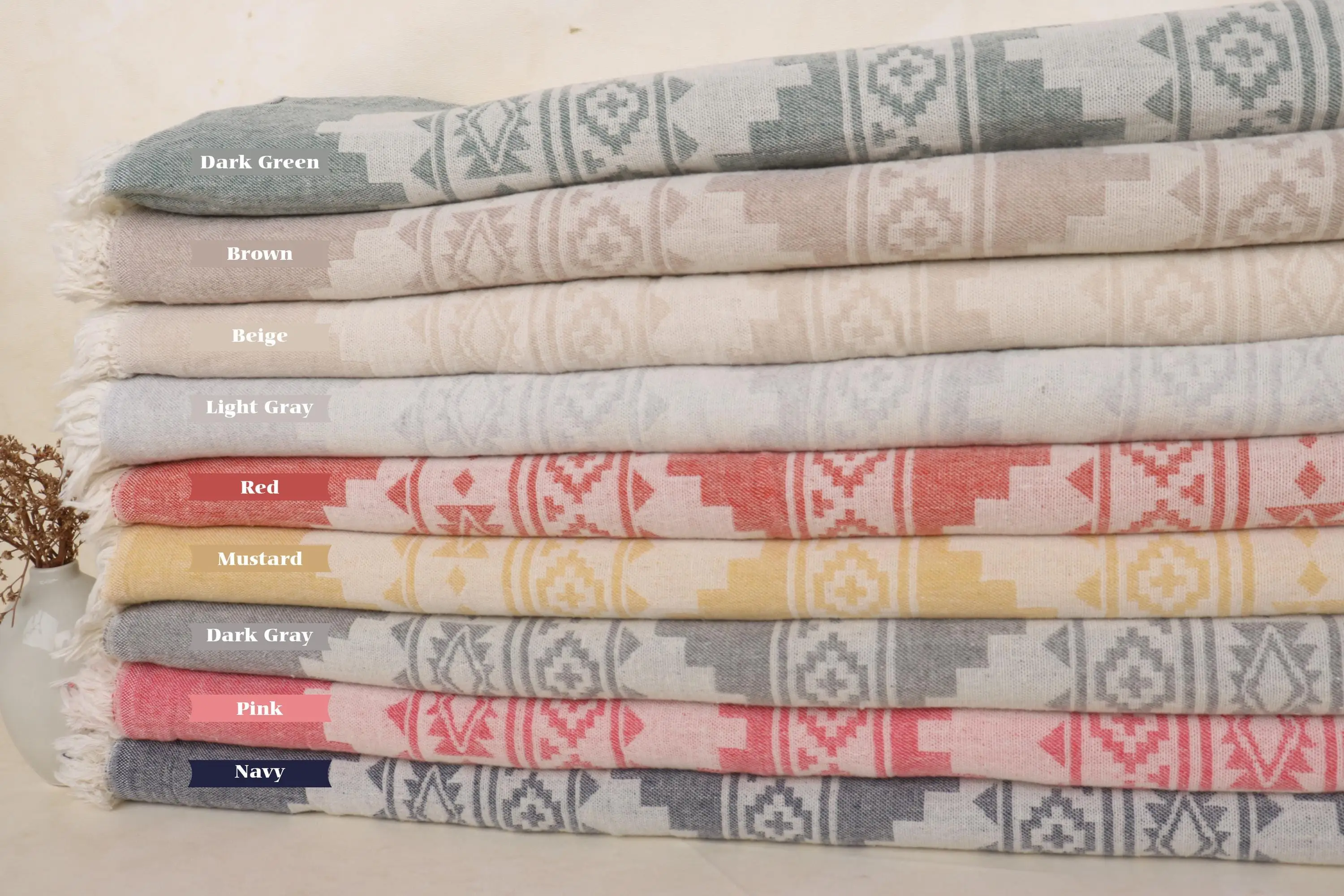 Woven Throw Blanket Floral Pattern Organic Cotton, 79x91 Inches - 1