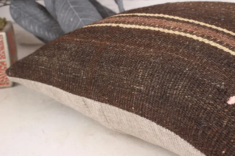 Square Throw Cushion, Natural Pillow, Turkish Pillow, Farmhouse Cushion Cover, Kilim Pillow Cover, 16x16 Brown Pillow, Home Decor Pillow, Cushion - 7