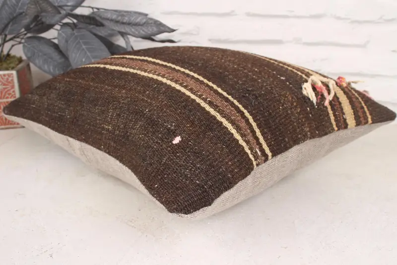 Square Throw Cushion, Natural Pillow, Turkish Pillow, Farmhouse Cushion Cover, Kilim Pillow Cover, 16x16 Brown Pillow, Home Decor Pillow, Cushion - 6
