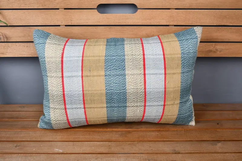Vintage Kilim Pillow, Interior Designer Pillow, 16x24 Blue Cushion Cover, Handwoven Pillow Cover Cushion Case, Turkish Kilim Pillow, Pillow Sham - 6