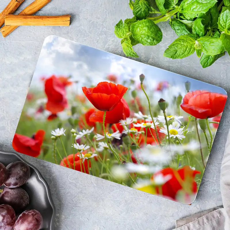 Daisy-Printed Glass Cutting Board with Tempered Safety Design