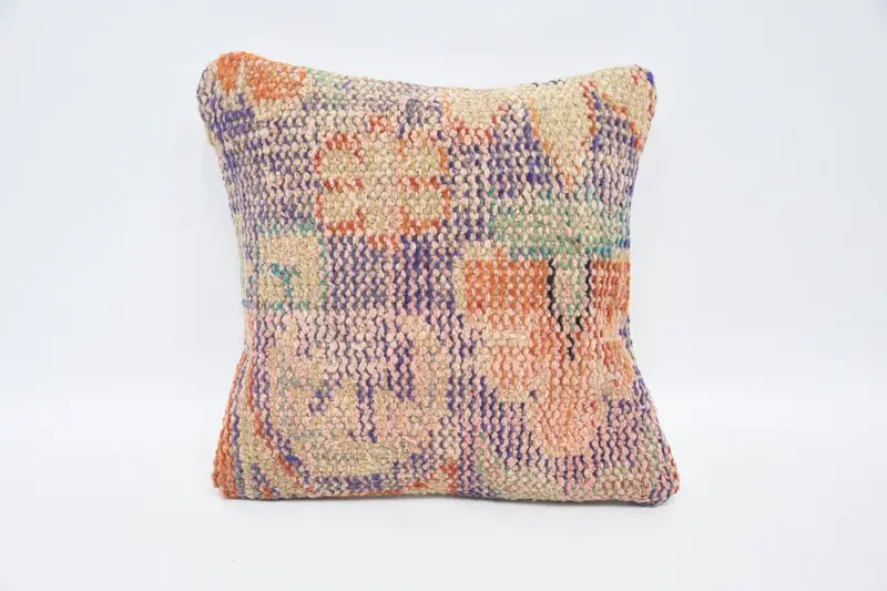 Interior Designer Pillow, Cushion Case, Kilim Pillow Cover, 12x12 Orange Cushion Case, Vintage Kilim Throw Pillow, Hippie Throw Cushion Cover - 1